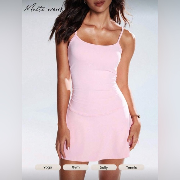 Baby pink tennis pickleball athletic mini dress XS built in shorts gym Pilates - Picture 3 of 14